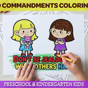 Páginas para colorear imprimibles de los Diez Mandamientos para niños / Libro de actividades cristiano para preescolar y kínder (descarga digital)
