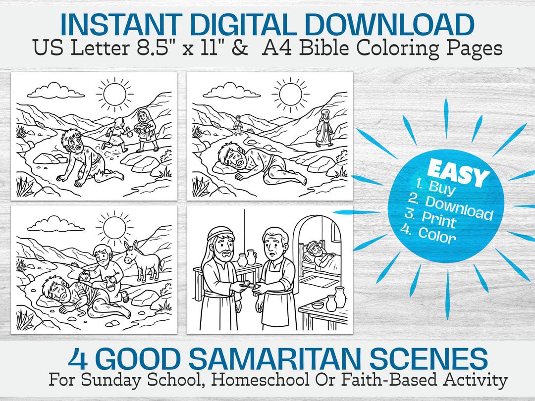 Good Samaritan Bible Coloring Book for Kids | 4-page Luke 10 Parable ...