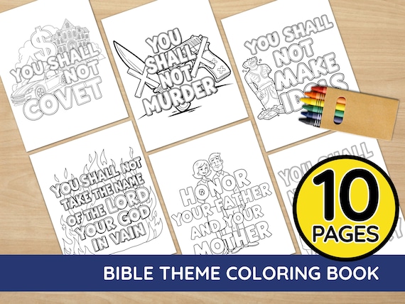 Ten Commandments Coloring Pages | 10 Commands Kids Bible Activity Sheets | Instant Download Religious Printable