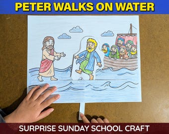 Peter geht auf Wasser und sinkt Überraschungsschiff für Kinder | Matthäus 14 christliche Sonntagsschulaktivität | Digitaler Download Druckbares PDF