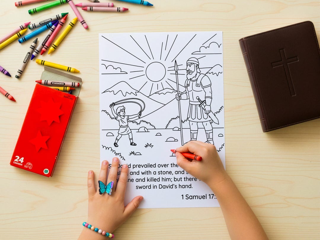 David and Goliath Kids Coloring Page | Bible Story Printable | Sunday ...