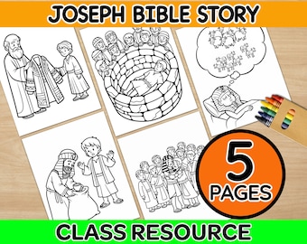 Joseph Bible Story Coloring Book for Kids | Church Sunday School & Christian Homeschool | Genesis Lesson Printable No Prep Activity Bundle