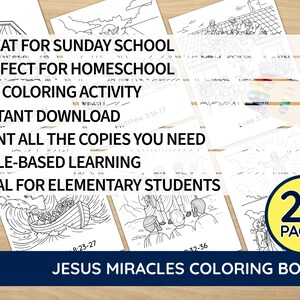 20-Page Miracles of Jesus Coloring Book For Kids | Sunday School Bible Lesson & Christian Homeschool Activities | Printable PDF Value Bundle image 4