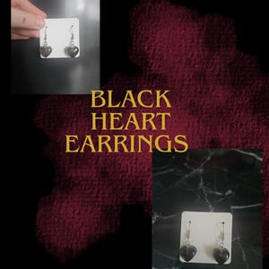 Black Heart Dangle Earrings – Handmade Gothic Heart Jewelry | Edgy & Minimalist Aesthetic | Hypoallergenic Hooks | Dark Romance Gift