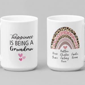 Personalized Grandma Coffee Mug: Custom Rainbow Heart Design
