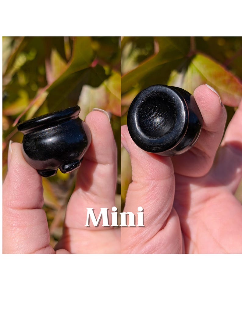 Pu&ograve; includere: Un paio di piccoli vasi in pietra nera lucida. Un vaso &egrave; mostrato di lato, l'altro dall'alto. La parola "Mini" &egrave; visualizzata in testo bianco tra i due vasi.