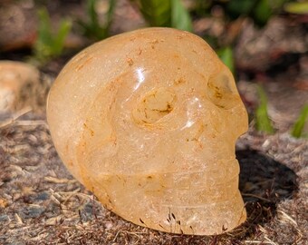 Golden Healer Quartz Skull 8oz (227g) Sparkly Crystal Carving Rainbow Quartz Gothic Decor