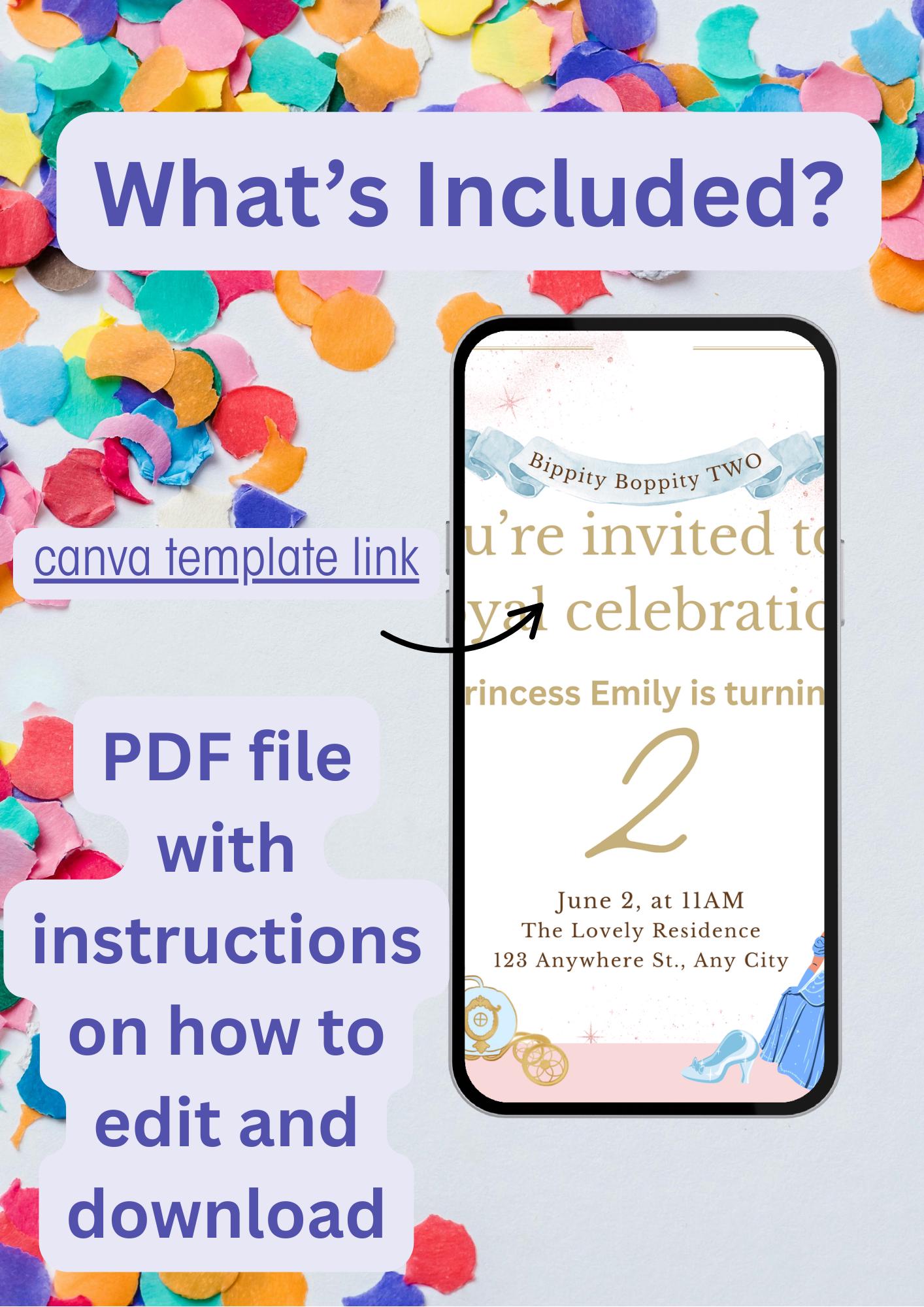 Editable Birthday Invitation Cinderella 2nd Birthday Bippity Boppity ...