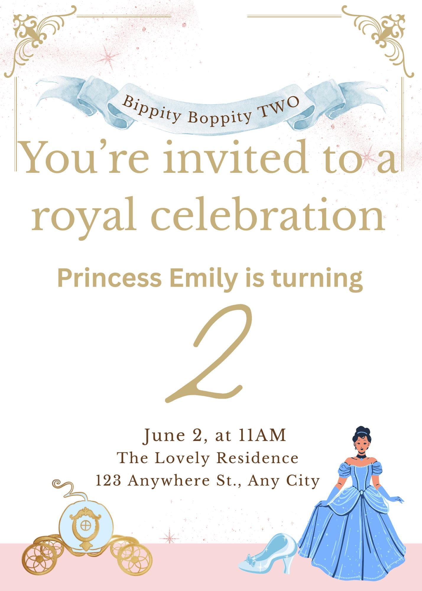 Editable Birthday Invitation Cinderella 2nd Birthday Bippity Boppity ...