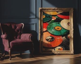 Vintage Vinyl Wall Art, Retro Record Print, Mid Century Music Room Decor