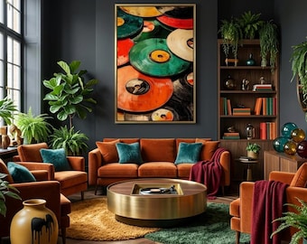 Vintage Vinyl Wall Art, Retro Record Print, Mid Century Music Room Decor