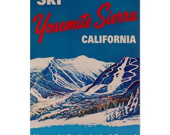 Vintage Yosemite Sierra Poster – Retro National Park Wall Art, Sierra Nevada Mountain Print, Yosemite California Decor