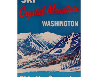 Vintage Crystal Mountain Ski Poster – Retro Ski Wall Art, Washington Cascades Print, Crystal Mountain Winter Decor