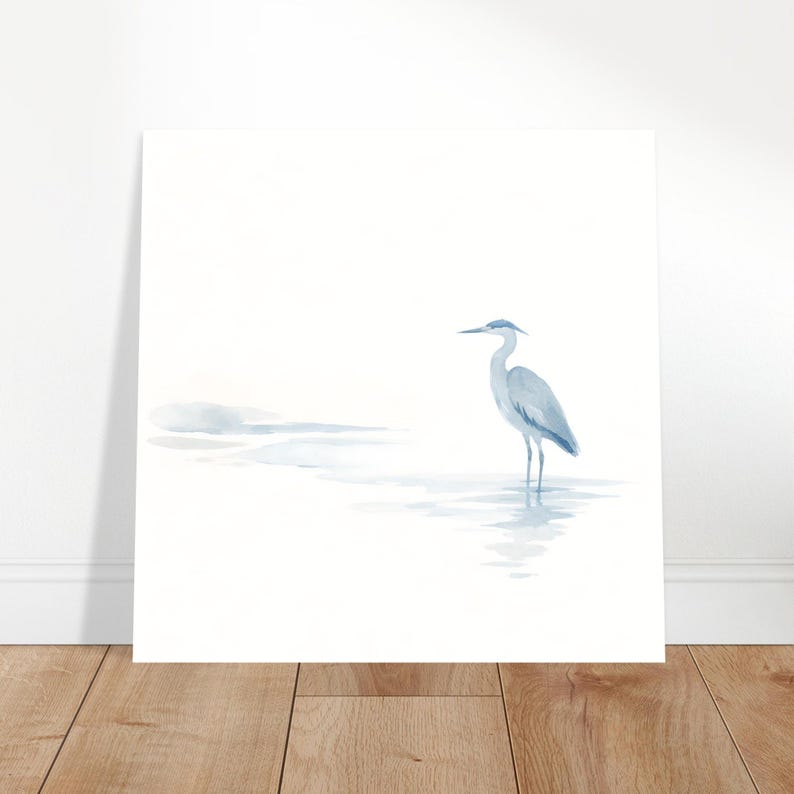 Minimalist Blue Heron Art Print | Scandinavian Coastal Bird Wall Art ...