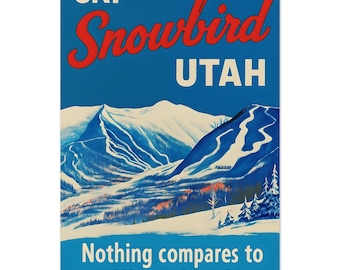 Vintage Snowbird Utah Ski Poster – Retro Ski Wall Art, Classic Mountain Print, Wasatch Range Decor, Custom Winter Artwork