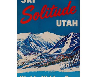 Vintage Solitude Utah Ski Poster – Retro Ski Wall Art, Big Cottonwood Canyon Print, Classic Mountain Decor, Custom Winter Artwork