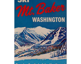 Vintage Mt. Baker Ski Poster – Retro Ski Wall Art, Washington Cascades Print, Mt. Baker Winter Decor