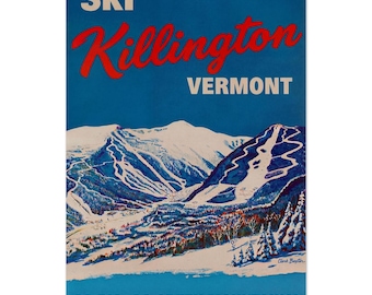 Vintage Killington Vermont Ski Poster – Retro Ski Wall Art, Green Mountains Print, “Go Big, Go Green Mountains” Winter Decor
