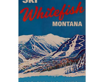 Whitefish Montana Vintage Ski Poster | Retro Ski Resort Wall Art | Custom Ski Print | Mountain Cabin Winter Decor