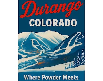 Vintage Durango Colorado Ski Poster - San Juan & Rocky Mountains Ski Wall Art