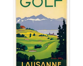 Vintage Golf Poster - Classic Travel Golfing Art - Lausanne Switzerland Golf Vintage Print