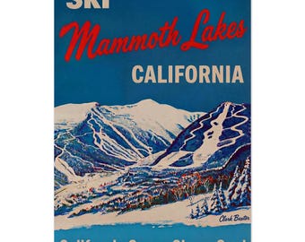 Vintage Mammoth Lakes California Ski Poster – Retro Ski Wall Art, Eastern Sierra Mountain Print, Mammoth Mountain Winter Decor