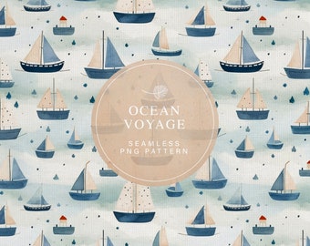 Watercolor Sailboats Seamless Pattern, Boats Printable Digital Paper, Commercial Use, Wallpaper, Nursery, Digital Gift Wrap Ocean Voyage