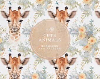 Watercolor Giraffe Seamless Pattern, Digital Paper, Hand Drawn Giraffe, Natural Color Animals Pattern, Nursery Wall Paper