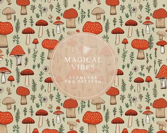 Mushroom Digital Paper, Seamless Mushroom Pattern, Hand Drawn Whimsical Mushroom Pattern, Vintage Mushroom Pattern, Commercial License