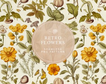 Botanical Seamless pattern, Mustard and Sage Green Vintage Wall Paper, Commercial Use, Retro Flowers Fabric Printing, Retroy Digital Pattern