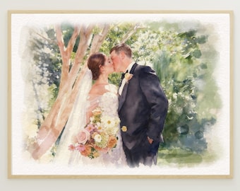 Custom Hand-Drawn Watercolor Portrait From Photo, Couple Proposal gift, Gift for Boyfriend, Wedding  Gift, Engagement gift, Anniversary Gift