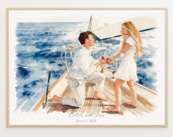 Custom Hand-Painted Watercolor Portrait From Photo, Couple Proposal gift, Gift for Boyfriend, Wedding  Gift,Engagement gift,Anniversary Gift
