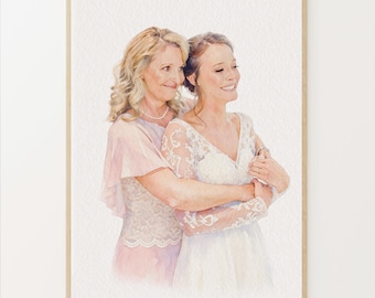 Custom Mother and Daughter Portrait,Painting from photo,Grandmother Gift,Gift for Her,Mother Gift From Daughter,Mom Birthday,1st Mothers Day
