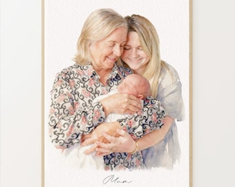 Custom Mother's Day Portrait, Watercolor Family Portrait, Mother Father gift, Painting from photo, Gift for Mother,Mother's Day Gift