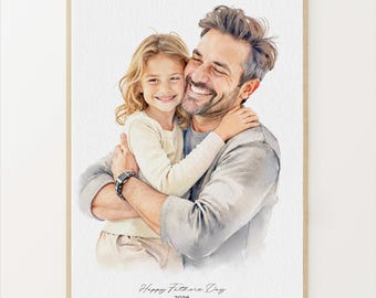 Custom Father's Day Portrait, Watercolor Father and daughter Portrait, Mother Father gift,Painting from photo,Gift for Dad,Father's Day Gift