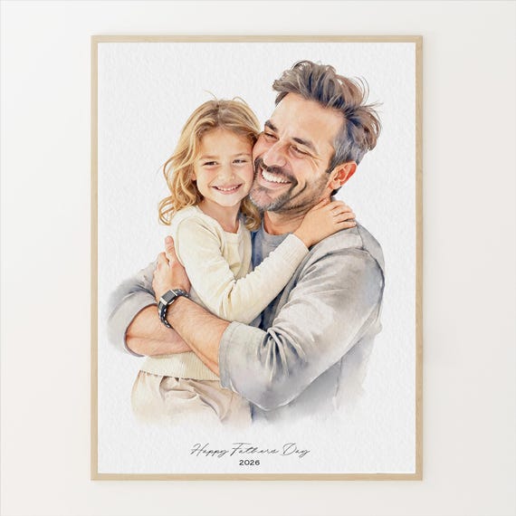Custom Father's Day Portrait, Watercolor Father and daughter Portrait, Mother Father gift,Painting from photo,Gift for Dad,Father's Day Gift