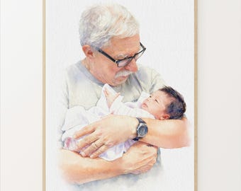 Custom Grandpa Painting from photo,Watercolor Family Portrait from photo,Mother Father gift,Gift for Dad,Fathers Day Gift for Grandfather