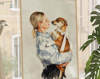 Custom Hand-Drawn Watercolor Portrait From Photo, Couple Proposal gift, Portrait With Pet, Engagement Gift,Gift for Couples,Anniversary Gift