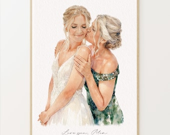 Mother's Day Gift, Custom Watercolor Family Portrait, Mother Father gift, Painting from photo, Gift for Mother,Mother's Day Gift