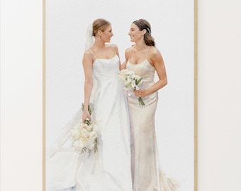 Mother's Day Gift, Custom Bride and Mother Portrait, Mother and Daughter Watercolor Drawing, Mother of Bride wedding gift, Bride Gift