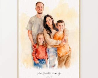 Custom Portrait From Photo, Christmas Family Portrait,Mother Father gift, Watercolor Painting, Gift for Mother,Mother's Day Gift