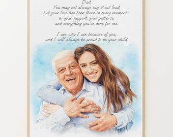 Custom Father's Day Portrait, Watercolor Family Portrait, Mother Father gift, Painting from photo, Gift for Mother, Father's Day Gift