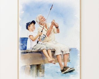Custom Painting from photo, Watercolor Family Portrait from photo, Mother Father gift,Gift for Dad,Father's Day Gift, Gif for Grandfather