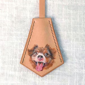 Hand-Painted Leather Pet Portrait Bag Charm: Personalized Pet Memorial
