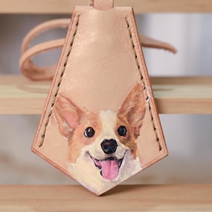 Hand-Painted Leather Pet Portrait Bag Charm: Personalized Pet Memorial