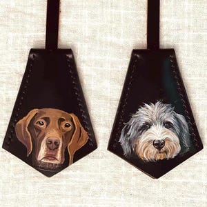Hand-Painted Leather Pet Portrait Bag Charm: Personalized Pet Memorial