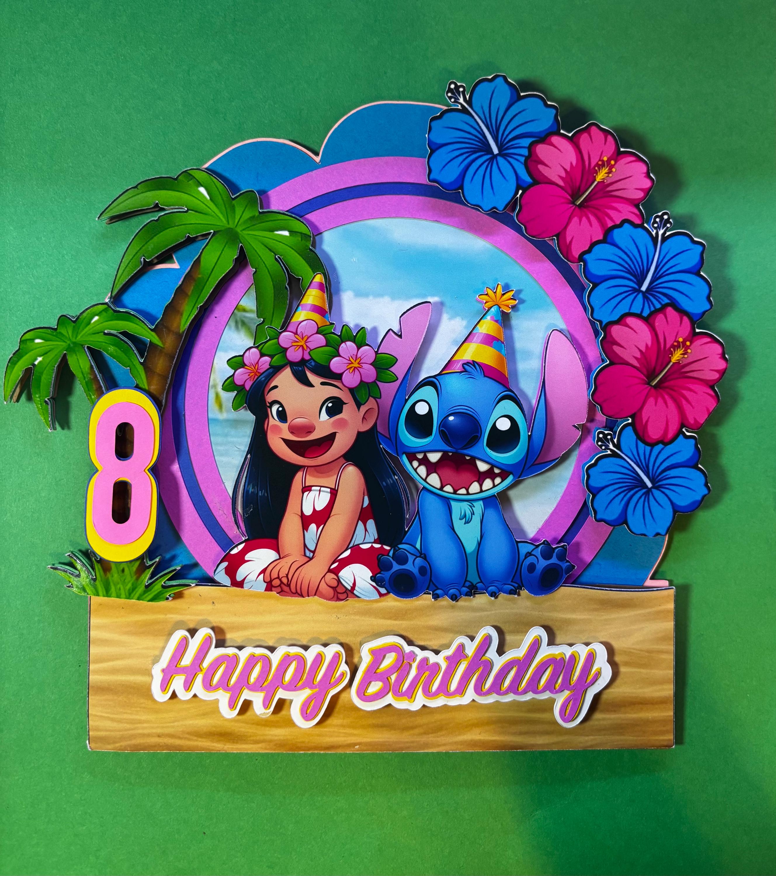 2 Toppers Cartonnés Lilo & Stitch 7 Cm - Personnalisables Avec L'âge - Neufs