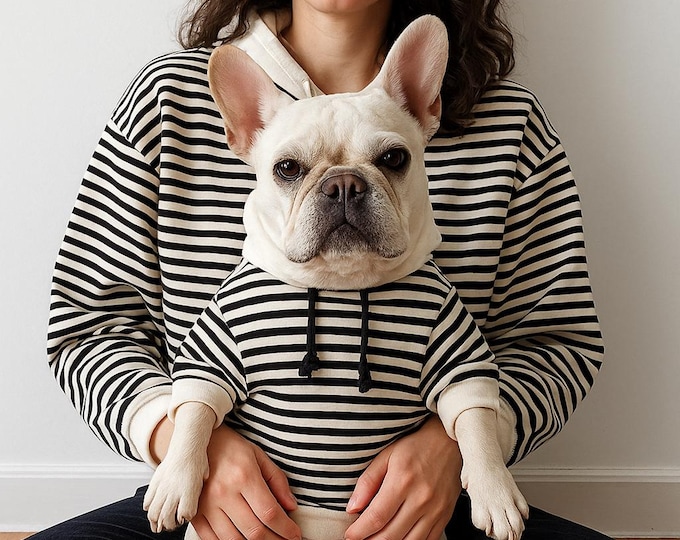 Matching Dog AND Owner black and white Striped Cotton Hoodie Set Small Breeds Only!