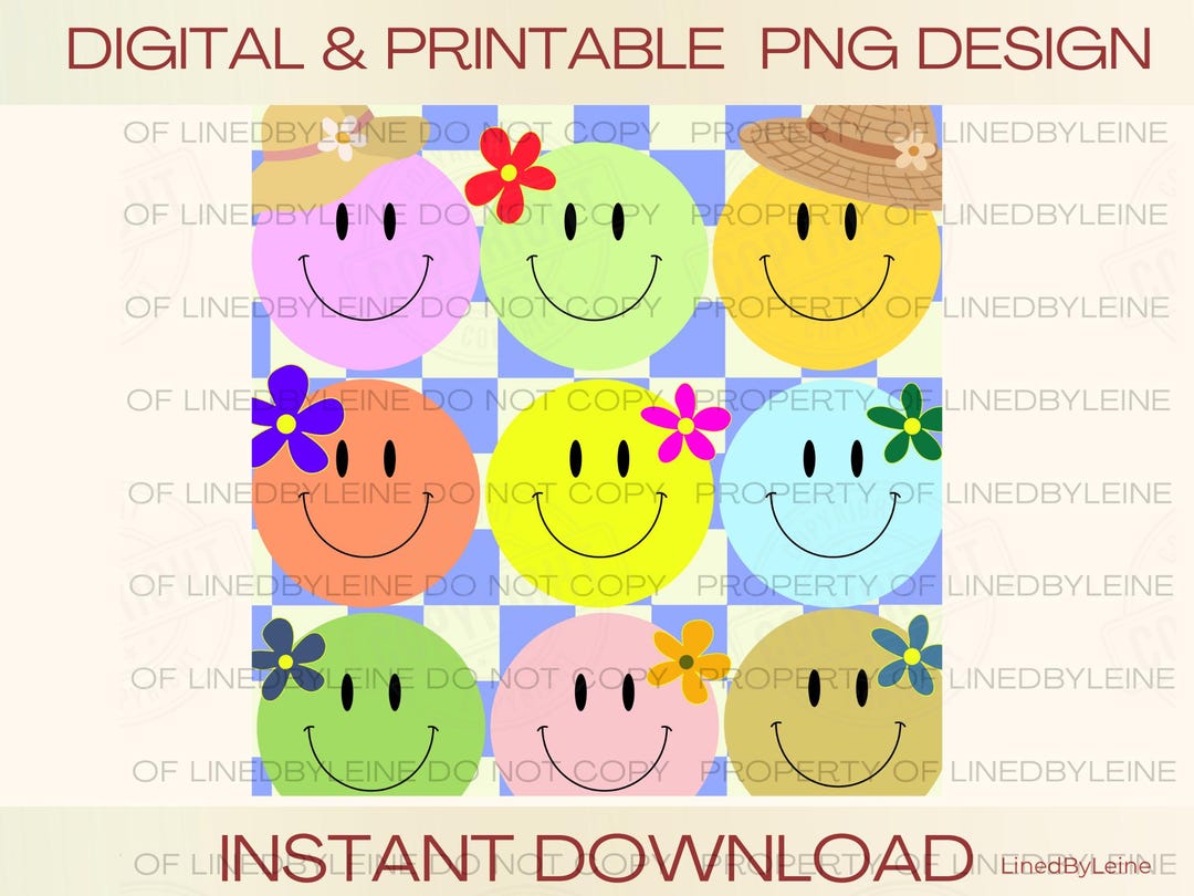 Neon Smiley Face Checkered Sublimation Design | Distressed Spring ...