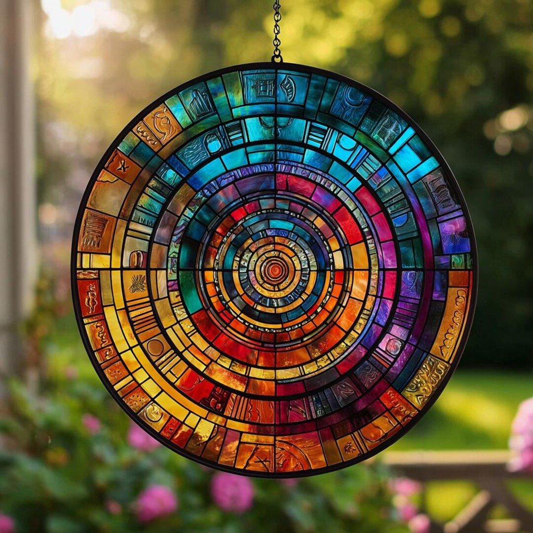 Concentric Circles: Stained Glass Style Window Hanging Stained, Round ...